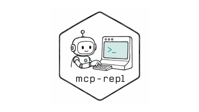 Hex logo for mcp-repl showing a robot typing at a terminal inside a hexagon outline.
